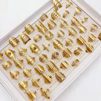 10/20/30/50Pieces/set Fashion Hollow Stainless Steel Rings Set For Women Men Mix Style Trendy Flower Leaf Jewelry Party Gift