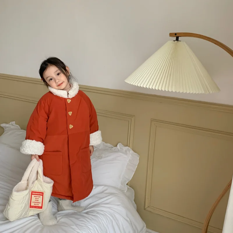 2022 Winter New Children&s Long Cotton Clothes Boys and Girls Lamb Wool Cotton Clothes Children&s Warm Cotton Jacket