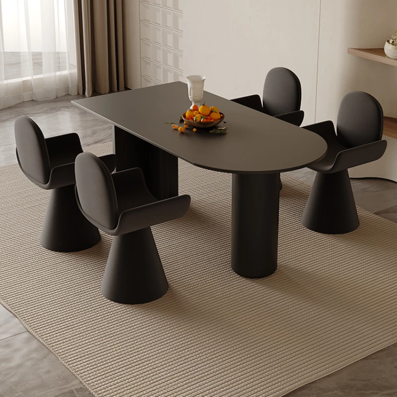 암석 슬래브 식탁, 소형 단위 식당, 블랙 타원형 식탁, 