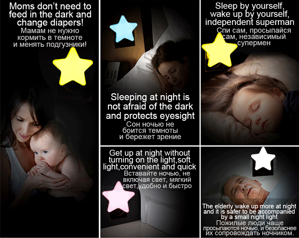 Description Picture 4 of itemSanjiCook New LED Night Light Stars Light Control Induction Lamp Bedroom Color Bedside Lights Mini Energy Saving Childrens Light