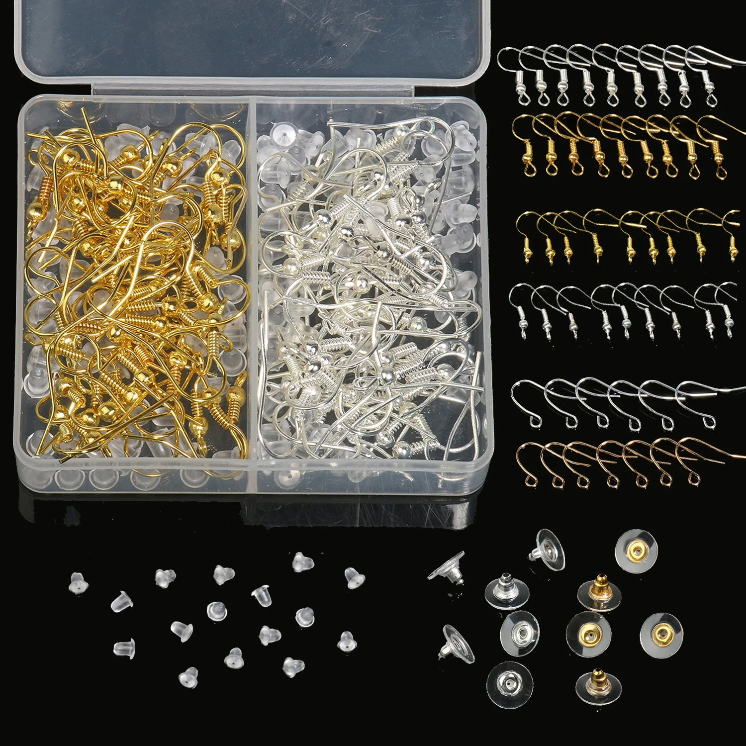 

100pcs/Box Earring Hook Clasp Set Earplugs Ear Wires Earring Back For Jewelry Making DIY Earrings Stainless Steel Accessories