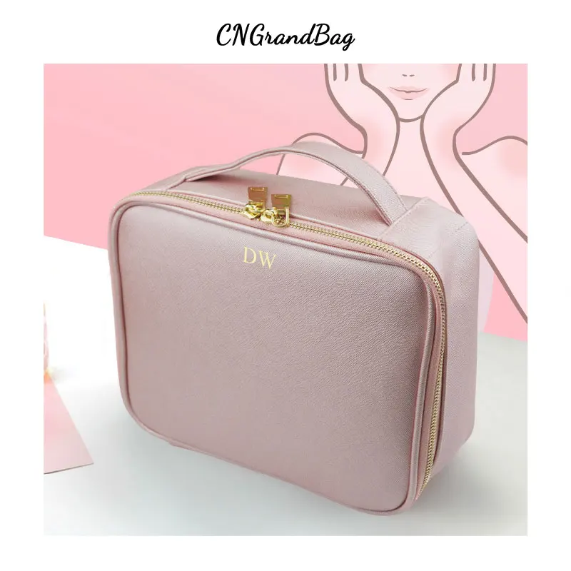 Custom Letters Saffiano Leather New Portable PU Makeup Bag Multi functional Home Travel Wash Bag Waterproof Storage Bag