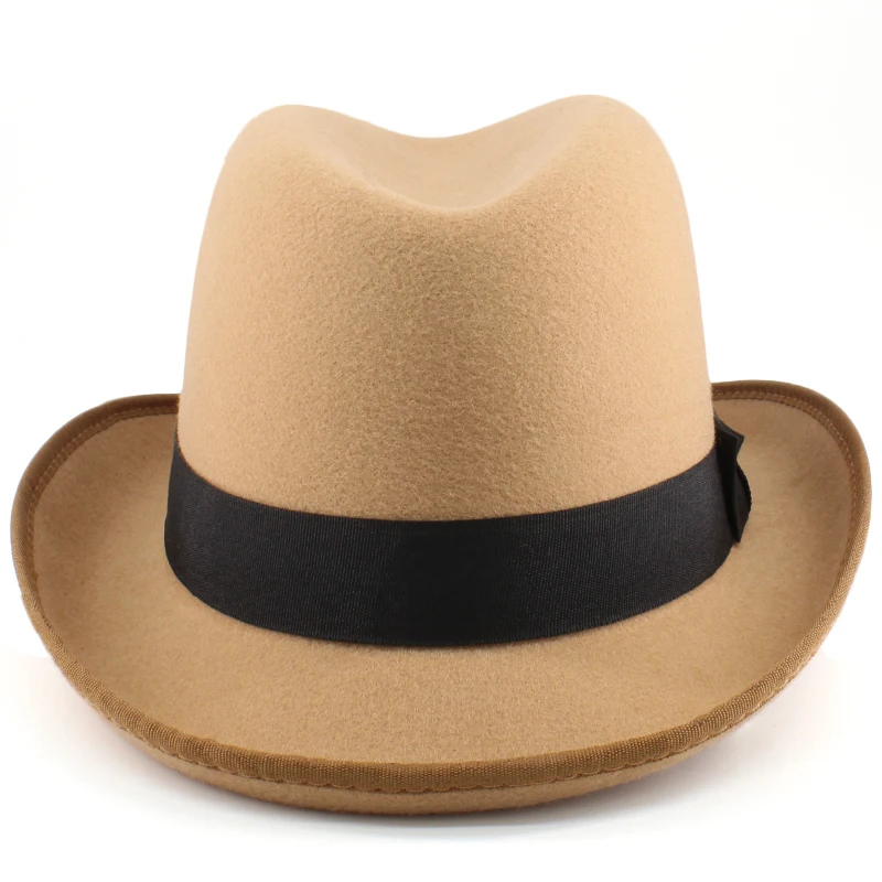 Männer Frauen Federband Wollmischung Homburg Hüte Woll-Fedora-Kappen Trilby Sonnenhut Reise Party Einstellbar UK M-L US 7 1/8-7 3/8 – Detail 12