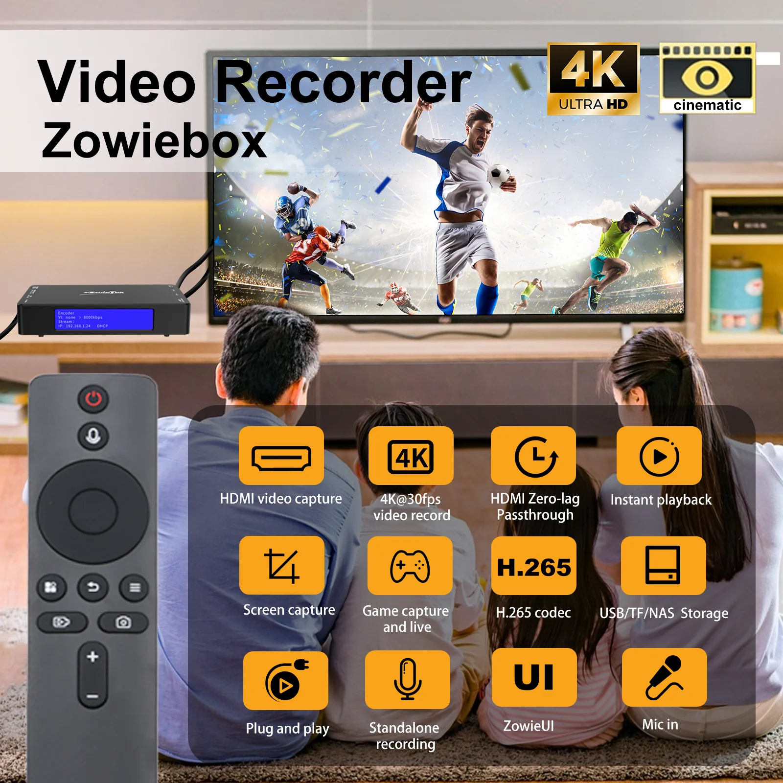 Video Recorder 4K HDMI Video Recorder &ndash; HDMI Capture DVR with H.265/H.264 Codec,4K@30fps Recording,Pass-Through & Playback on TV,No PC Required