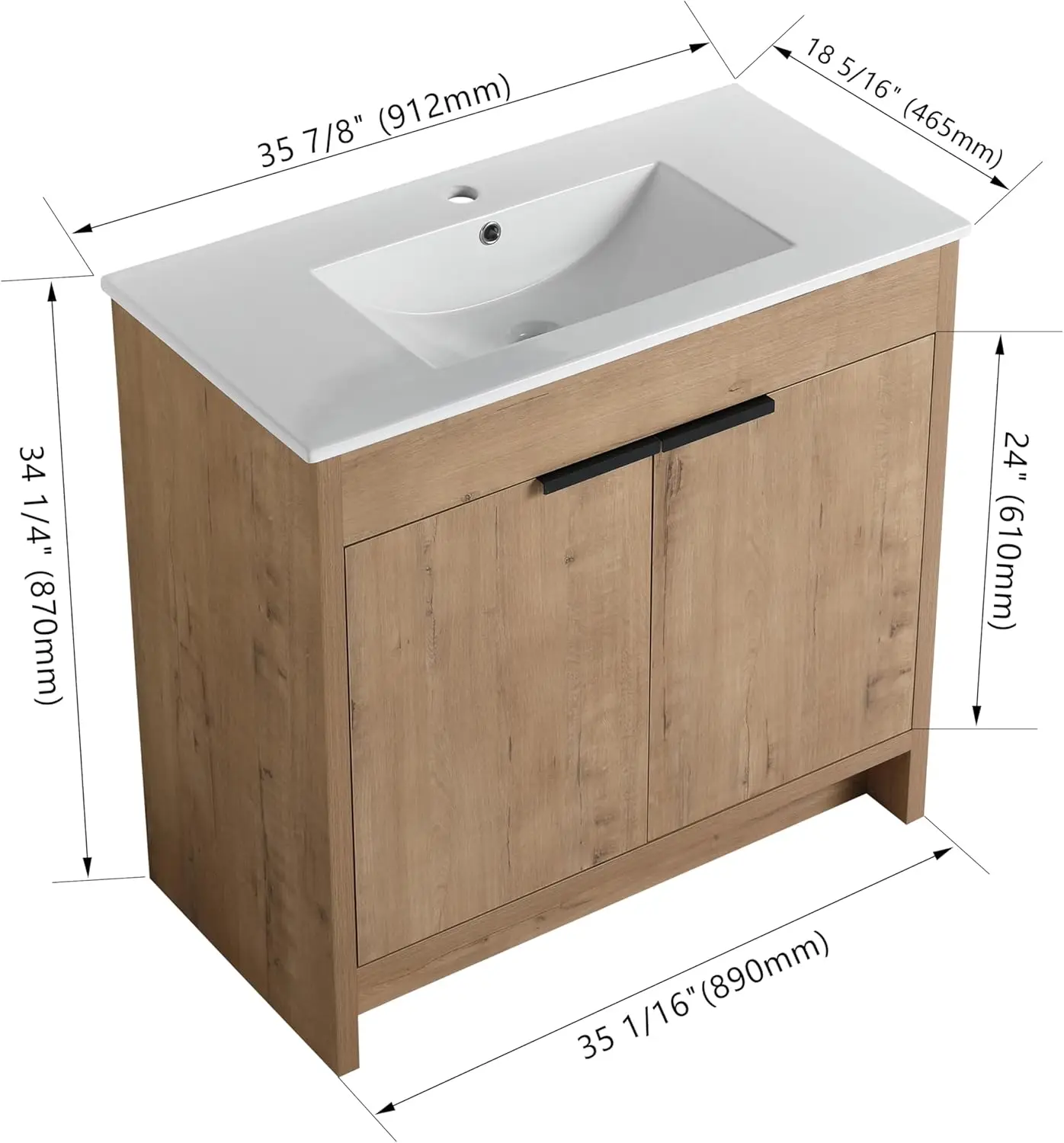 36-Inch Bathroom Vanity with Sink Mid-Century Bathroom Vanities with Top Basin Floor Wood Bathroom Sink Cabinet 2