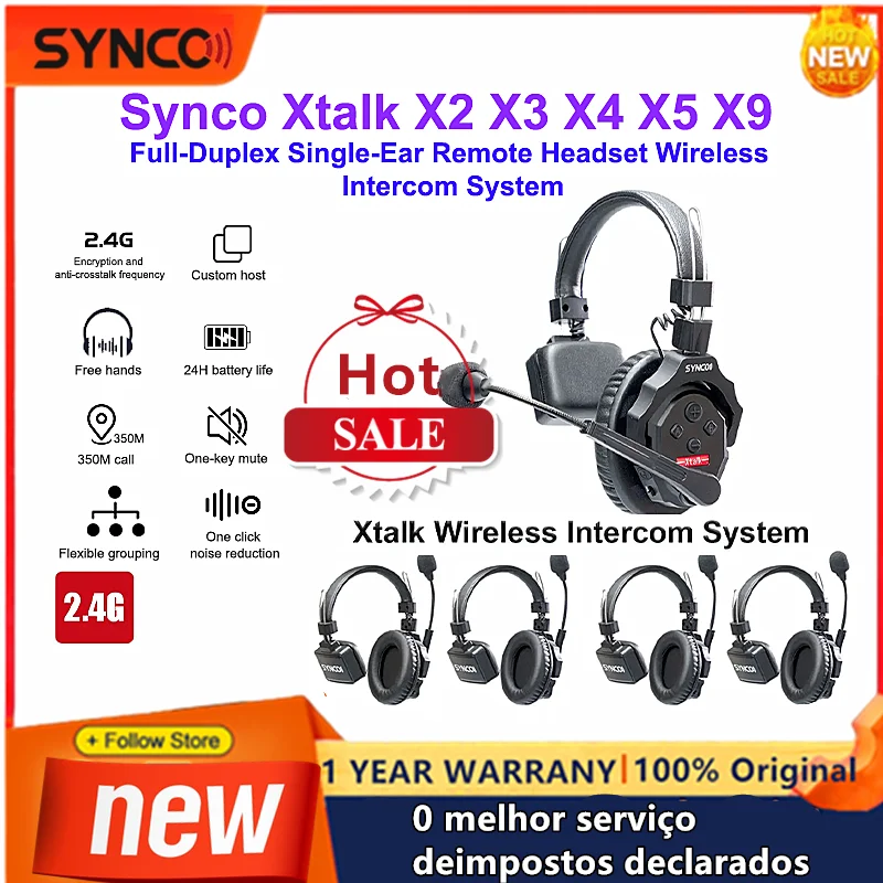 Synco Xtalk X3 X4 X5 X9 Full-Duplex Single-Ear Remote Headset Wireless Intercom System 24H Battery Life Transmission Delay
