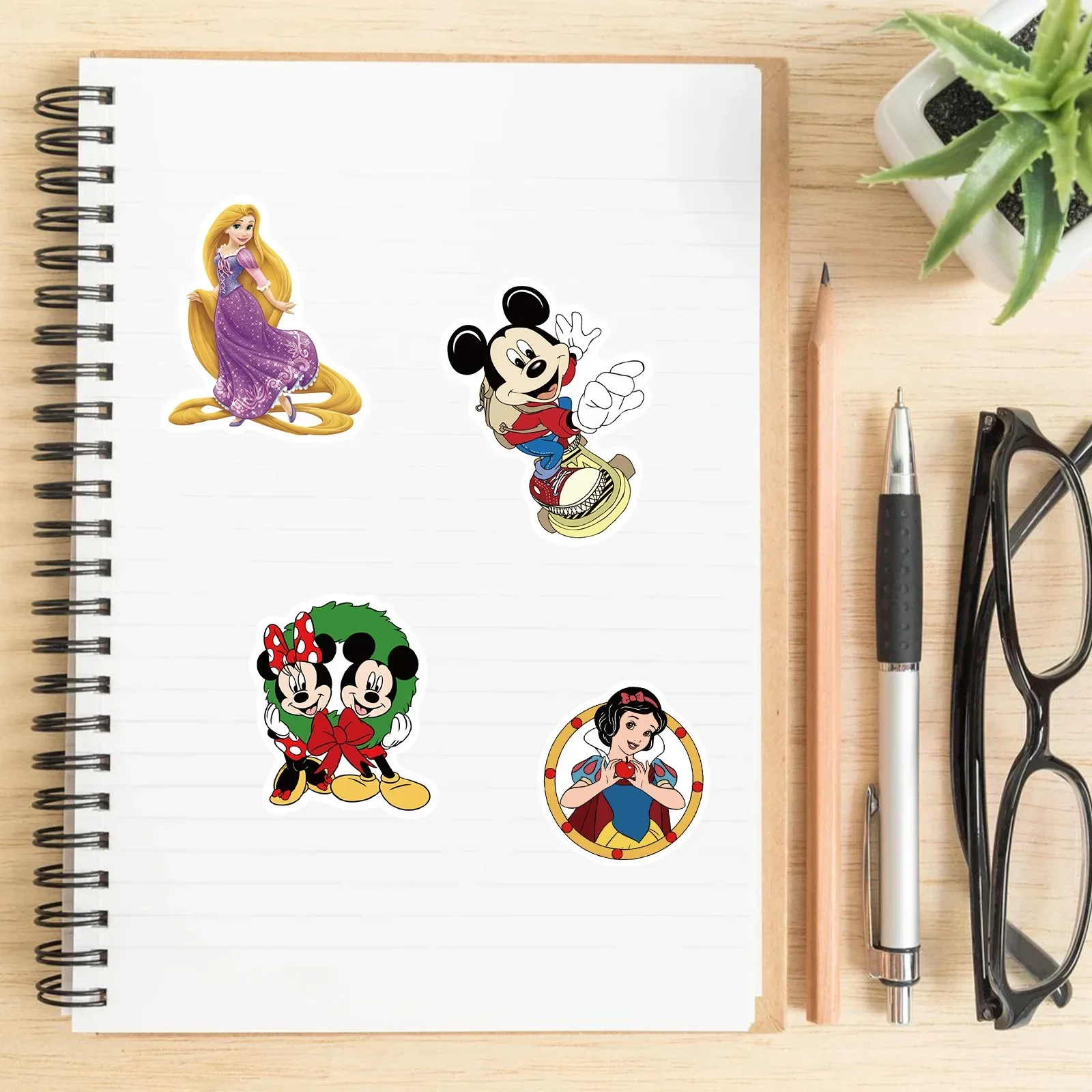 Cartoon Stickers 50/100Pcs Cute Disney Character Mickey Mouse Princess Cartoon Stickers Aesthetic Laptop Car Mix Anime Sticker Kid Toy