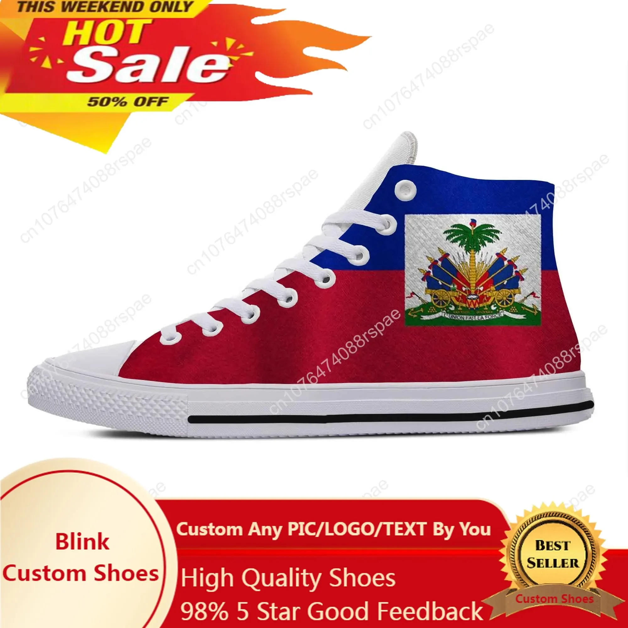 

Haiti Haitian Flag Patriotic Pride Funny Fashion Casual Cloth Shoes High Top Comfortable Breathable 3D Print Men Women Sneakers