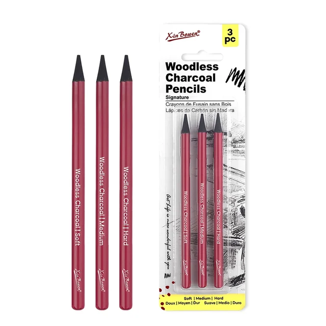 Professional Woodless Graphite Sketching Pencils Set 3 Pack (Soft Medium Hard) Charcoal Drawing Pencils for Art Students Artists 1
