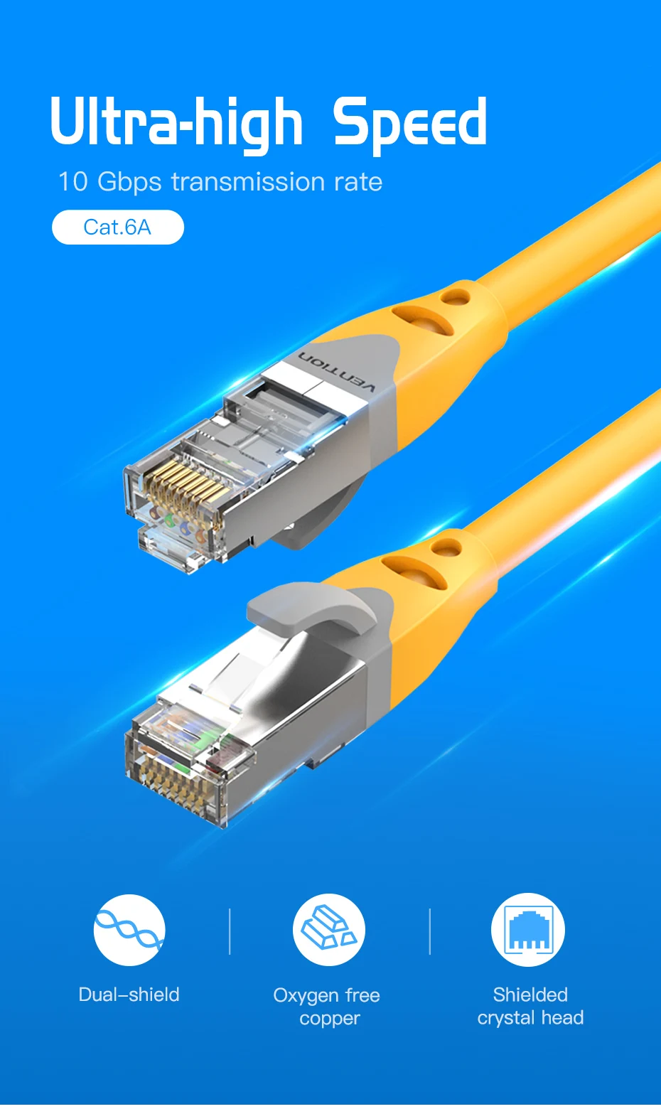Cat6A Ethernet Cable 10Gbps Network Patch Cable Lan RJ45 For Laptop PC PS4 Inter