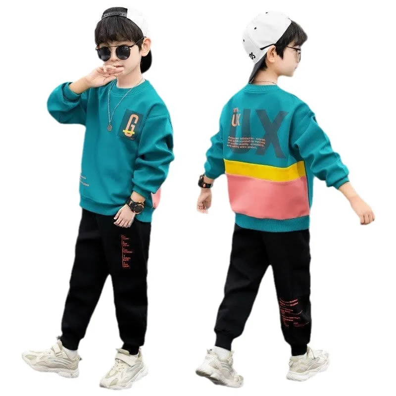 Kids Clothing Set Kids Sports Suit Boys Clothing Set Children Sports Suit Kids Sweatshirt Set Boys Tracksuits Suit Boys Tracksuits autumn winter Boys Tracksuit velvet patchwork letters rainbow sweatshirt + Leggings Pants Suit Clothes children Set 12 14 Y