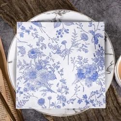 Elegant Blue Cyanotype Paper Napkins - Chinese Style, Pure Wood Pulp, 20 Sheets (20pcs)