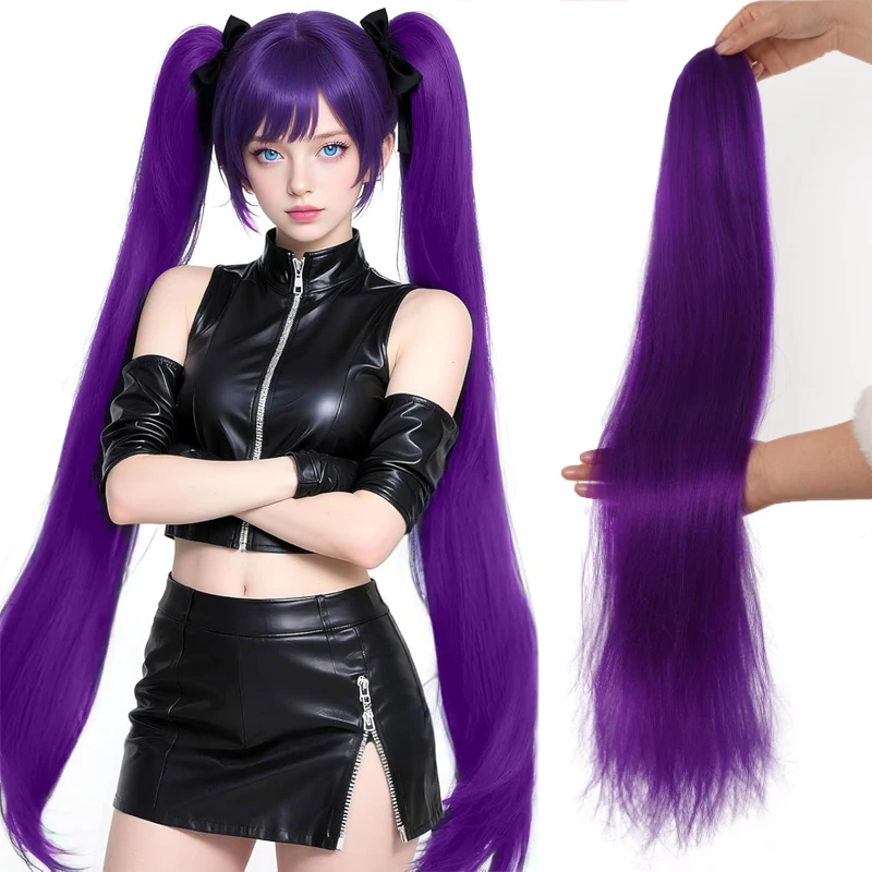 Synthetic Long Straight Hair Ponytail Wig Purple 32 inch Hair Clip, Designed Specifically for Women to Fit for Daily Gatherings