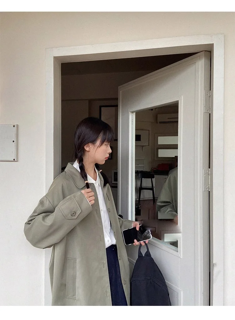 

2023 Simple lapel mid-length windbreaker coat Autumn Winter