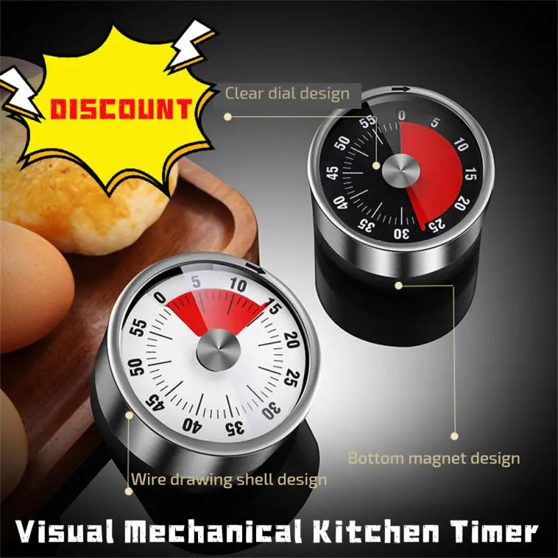 

Visual Kitchen Mechanical Kitchen Timer Alarm Clock Stainless Steel Countdown Timers Kitchen Classroom Baking Clock Timers