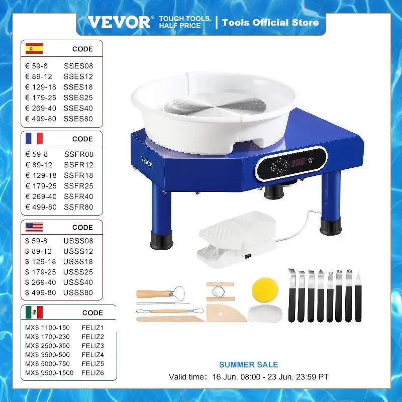 VEVOR 세라믹 성형 수동 LCD 패널 풋 페달, ABS 분리형 분지, 10 인치 도자기 휠 기계, 60-300RPM 속도 조절 가능
