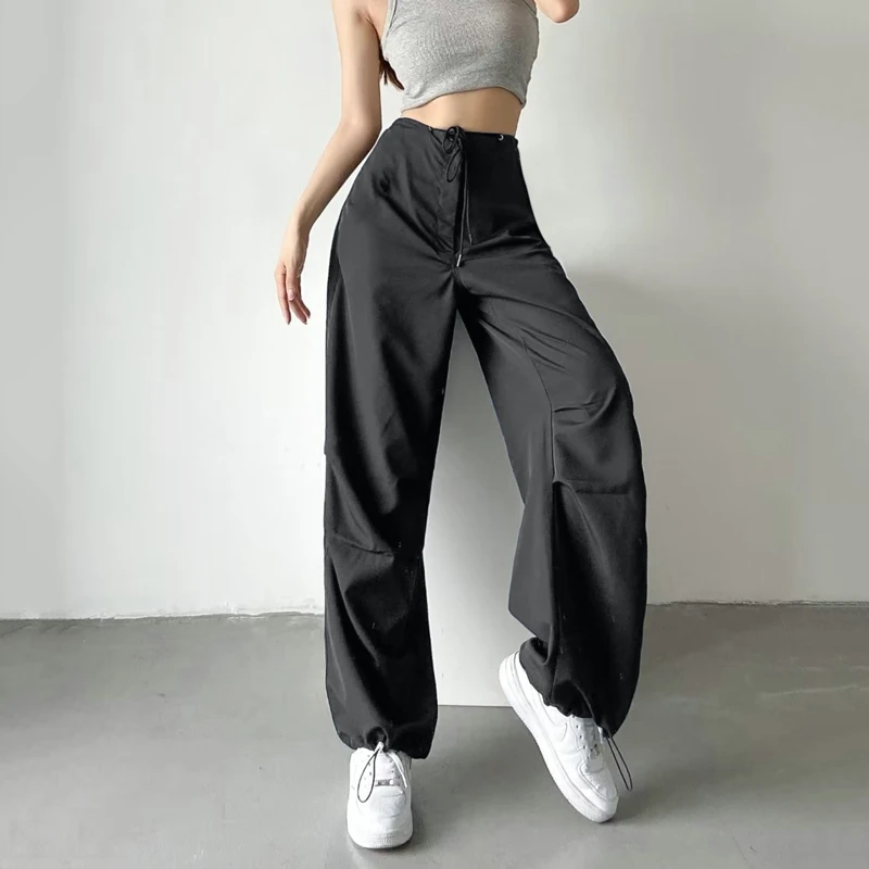 Fashion Parachute Pants Women Drawstring Cargo Pants Y2K Harajuku Loose