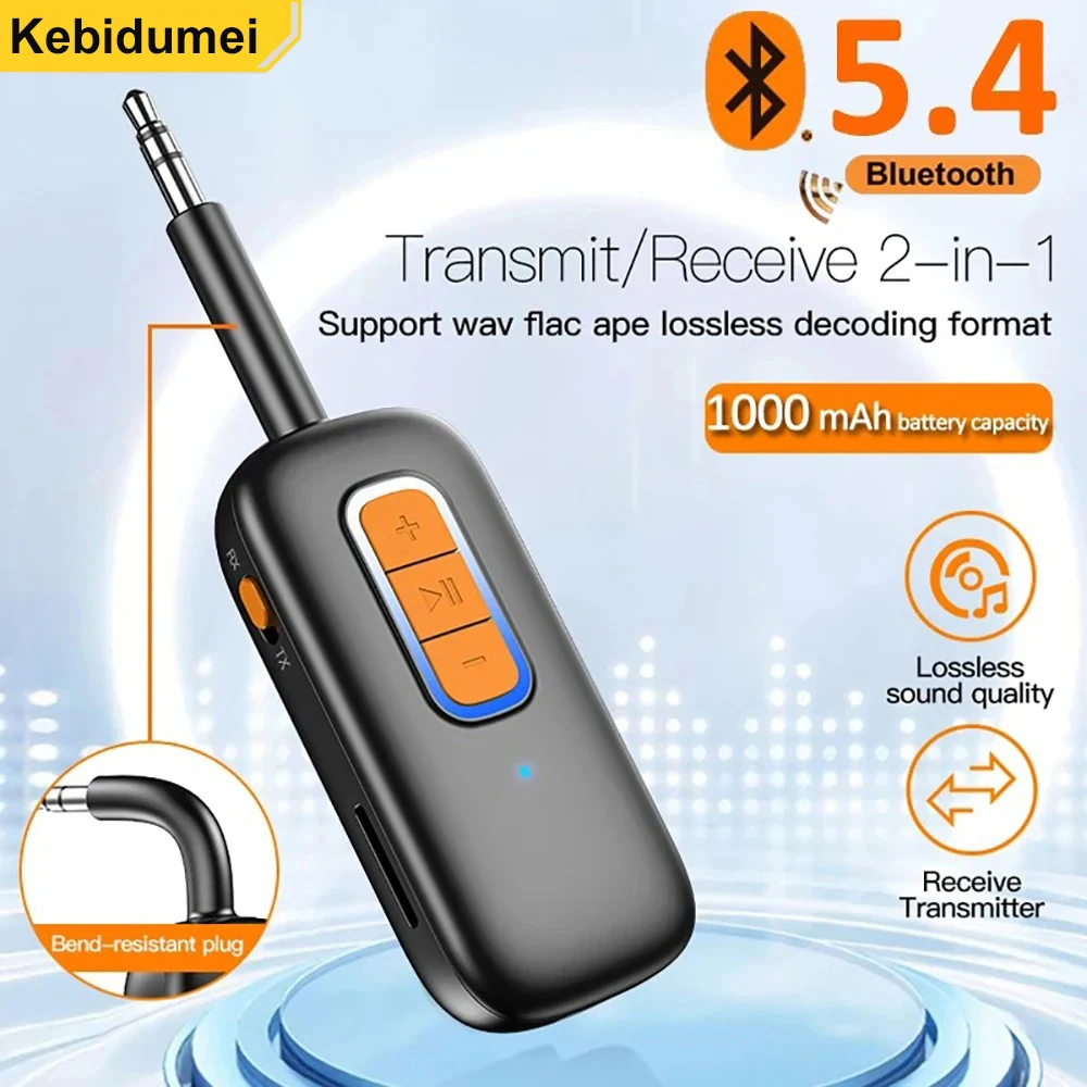 Bluetooth 5.4 Audio Transmitter and Receiver 2 In 1 Wireless 3.5mm Aux Audio Adapter Bluetooth Transmitter for TV Car Headphones