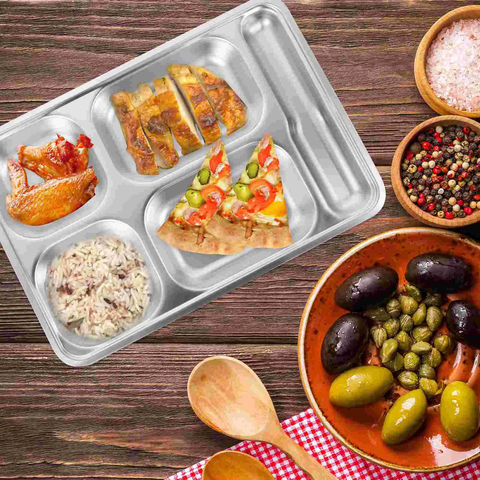 

Stainless Steel Rectangular Tray Divided Dinner Tray Metal Plate Compartment Plate