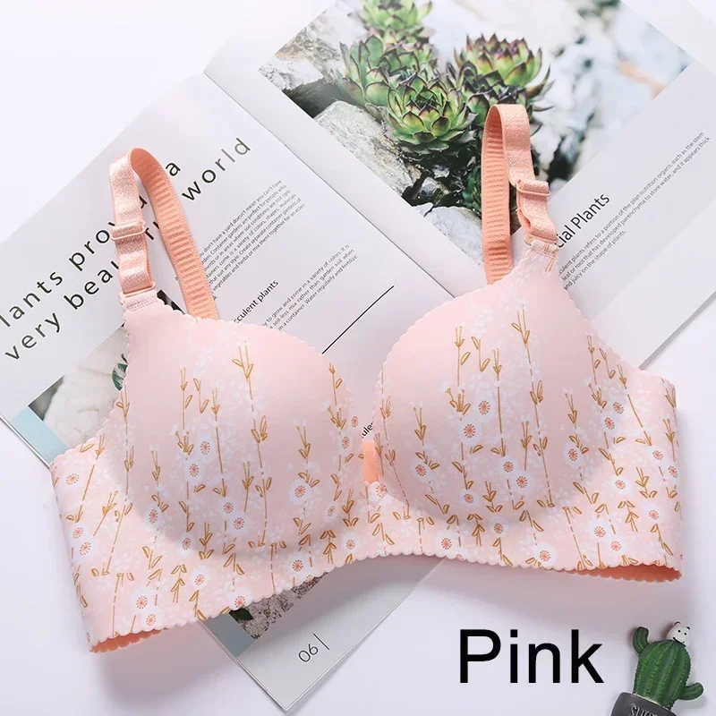 Women Flower Print Seamless Bra Sexy Lingerie Floral Push Up Bras One-Piece Underwear 5