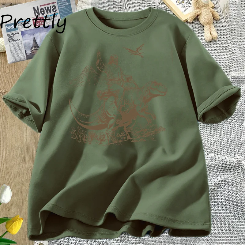 thumbnail image 1 of Camiseta vintage de algodón de manga corta con Jesús montado en dinosaurio, camisetas retro de Jesús, camisetas con gráficos divertidos de Él es Rizzen, camisetas cristianas, 1 of 5