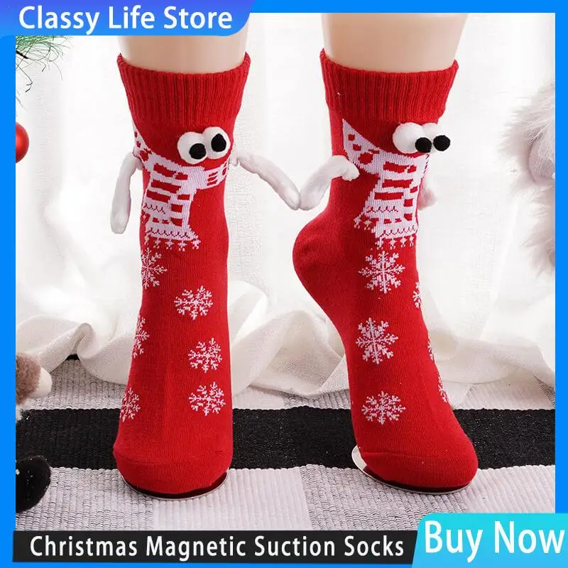 

Christmas Magnetic Suction Hand In Hand Socks Black Red Unisex Holding Hands Long Socks Girls Harajuku Cute Couple Cotton Socks