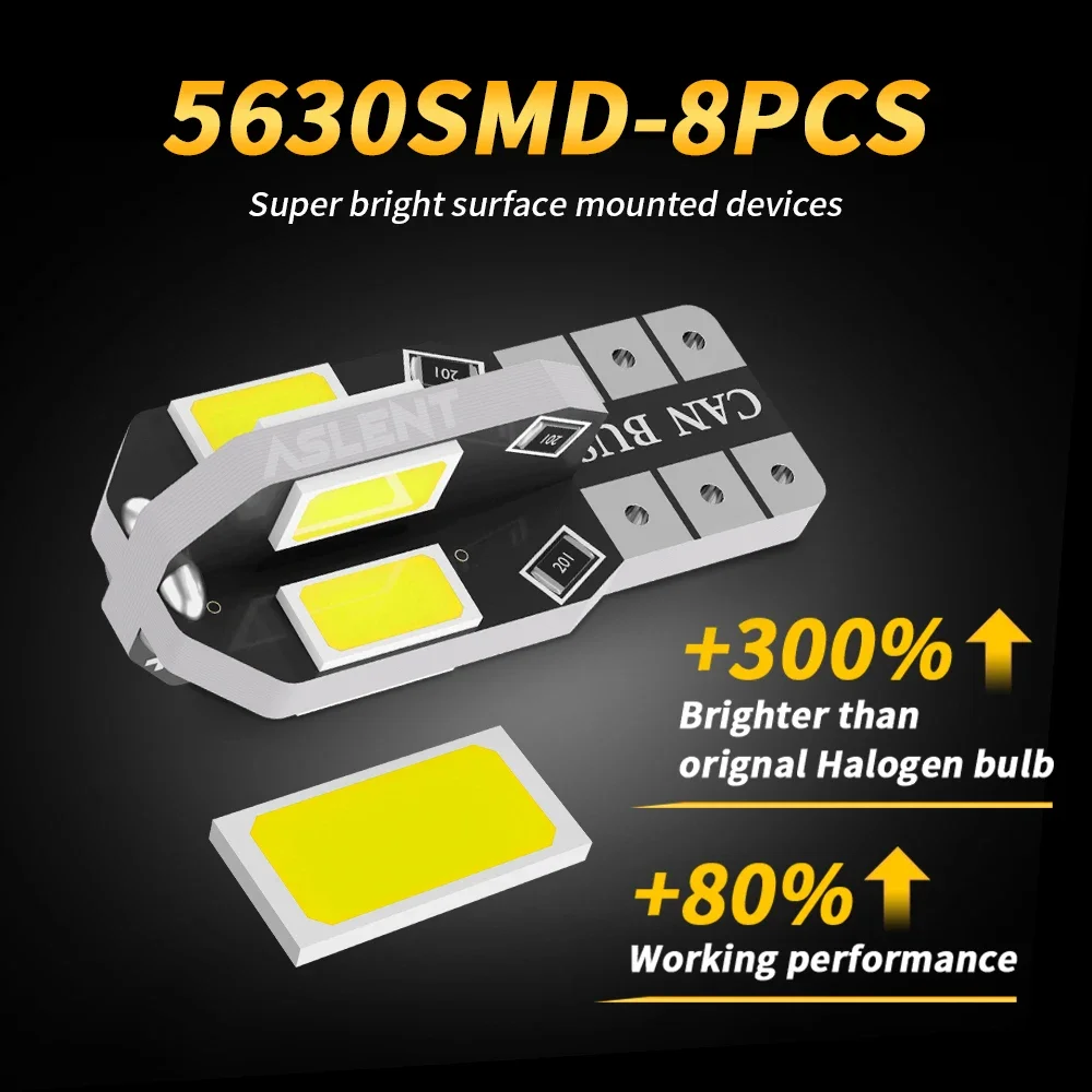 �ſ� ���� �ڵ��� ���׸��� ���̵� ����Ʈ 194 3030 SMD �ڵ� ����, ���� ����, 10x W5W T10, 5W5, 12V, 5W, 600Lm, ȭ��Ʈ �ڹ� ����