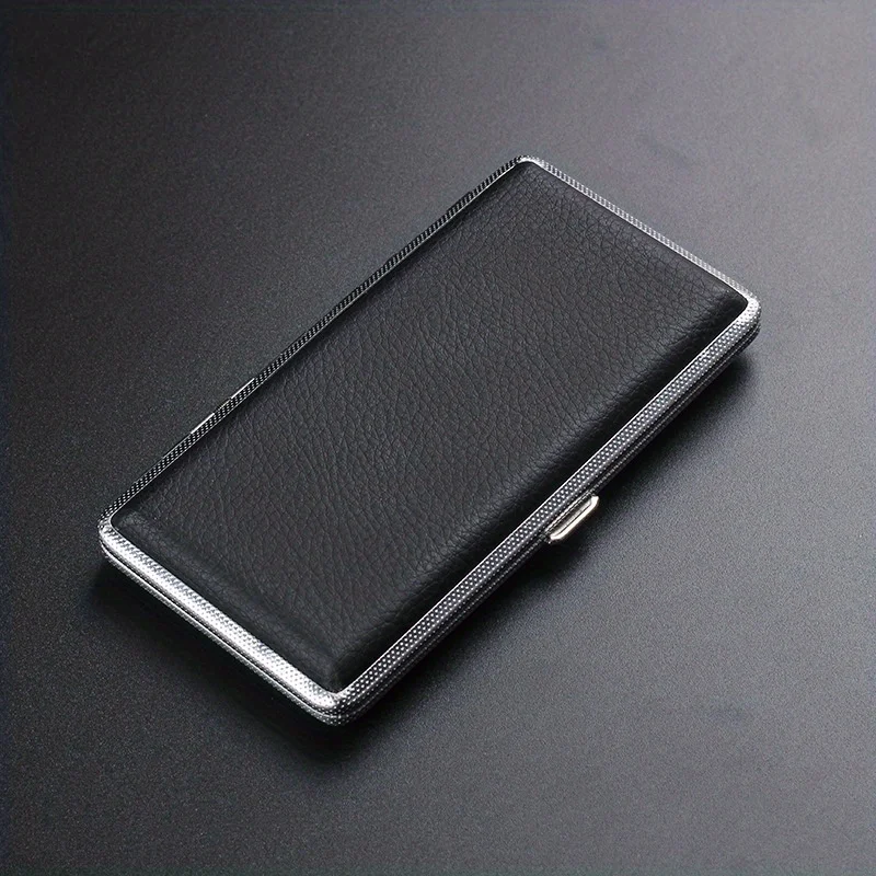 Deluxe PU Leather Metal Cigarette Case - Holds 14 Extra Long Cigarettes