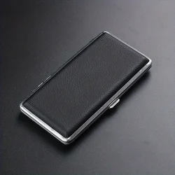 Deluxe PU Leather Metal Cigarette Case - Holds 14 Extra Long Cigarettes (Black)