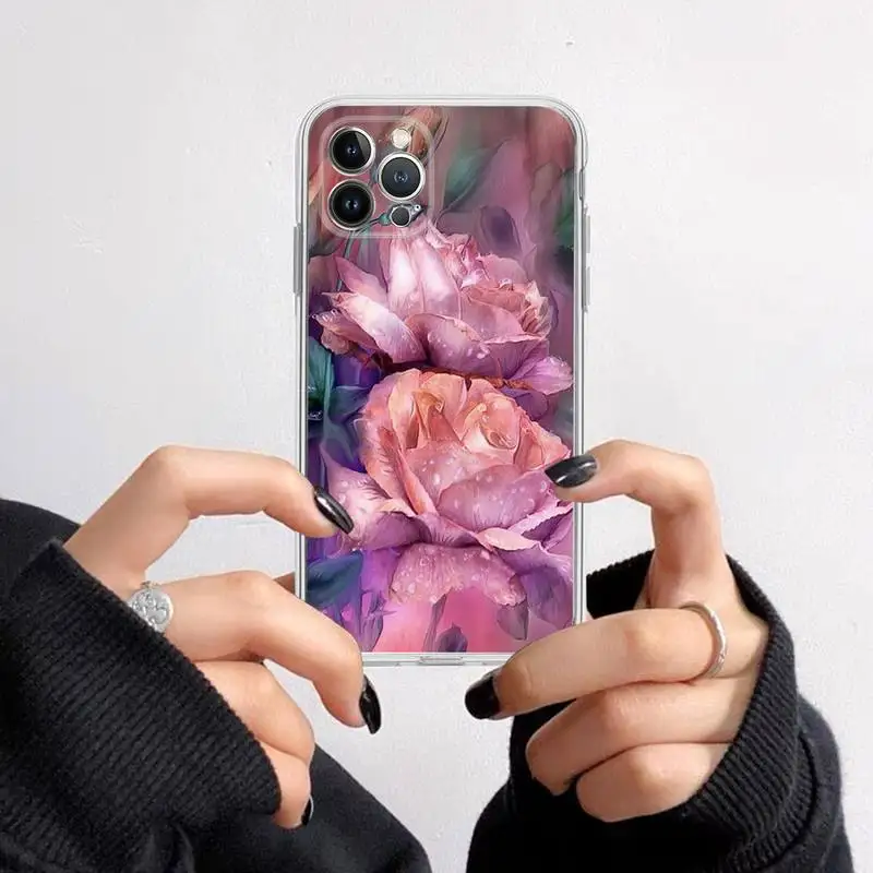 Elegant Pink and Purple Peony Flower Transparent Phone Case