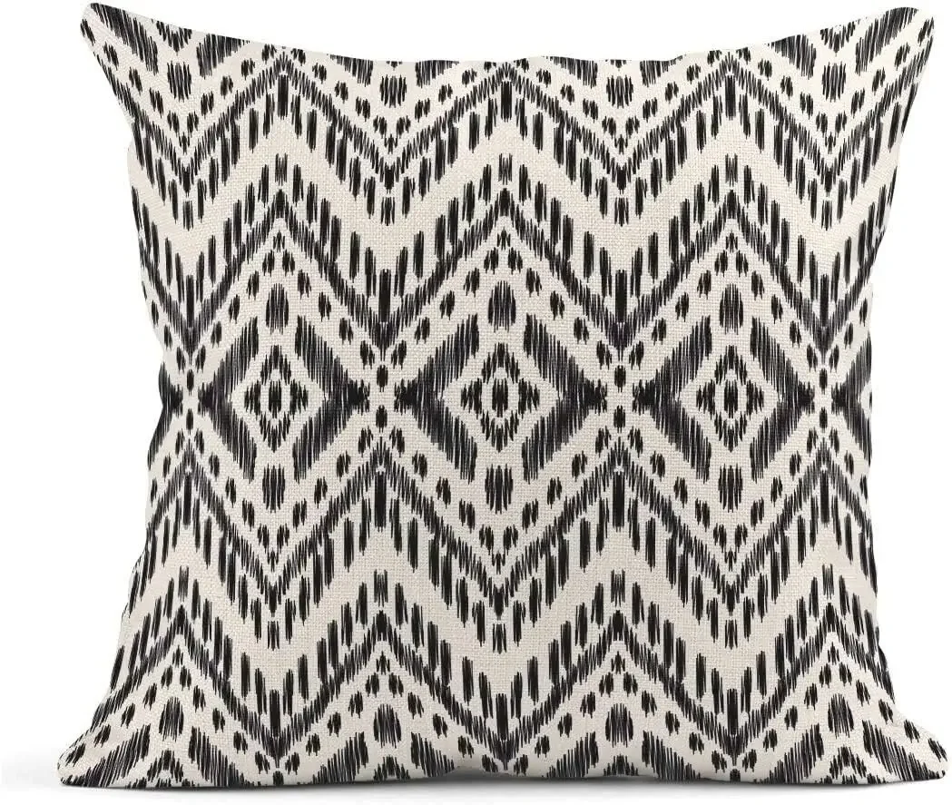 Tribal and Boho Bohemian Black Ethnic Herringbone for Ideas Decor Linen Pillow Cases Home Decorative Square Cushion cases 3