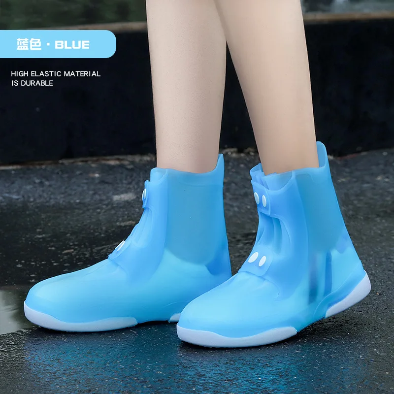 Reusable Waterproof Rain Shoes Covers Overshoes Washable Anti Skid Shoe Covers With Button White Durable Shoe Accessorie
