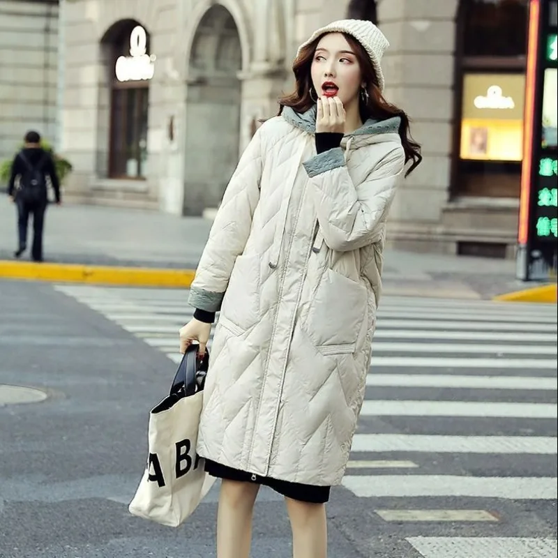 

2023 New Women Down Jacket Winter Coat Female Mid Length Version Parkas Loose Thick Warm Outwear Hooded Leisure Time Overcoat