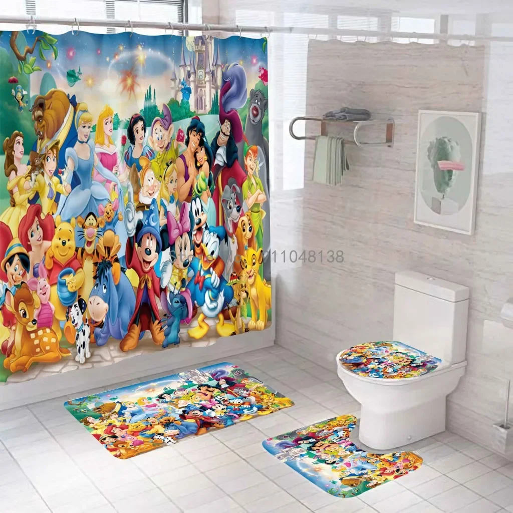 Disney Princess Schneewittchen Bathroom Mat Set Durable Waterproof Shower Curtain Set Base Carpet Lid Toilet Lid Cover Bathtub