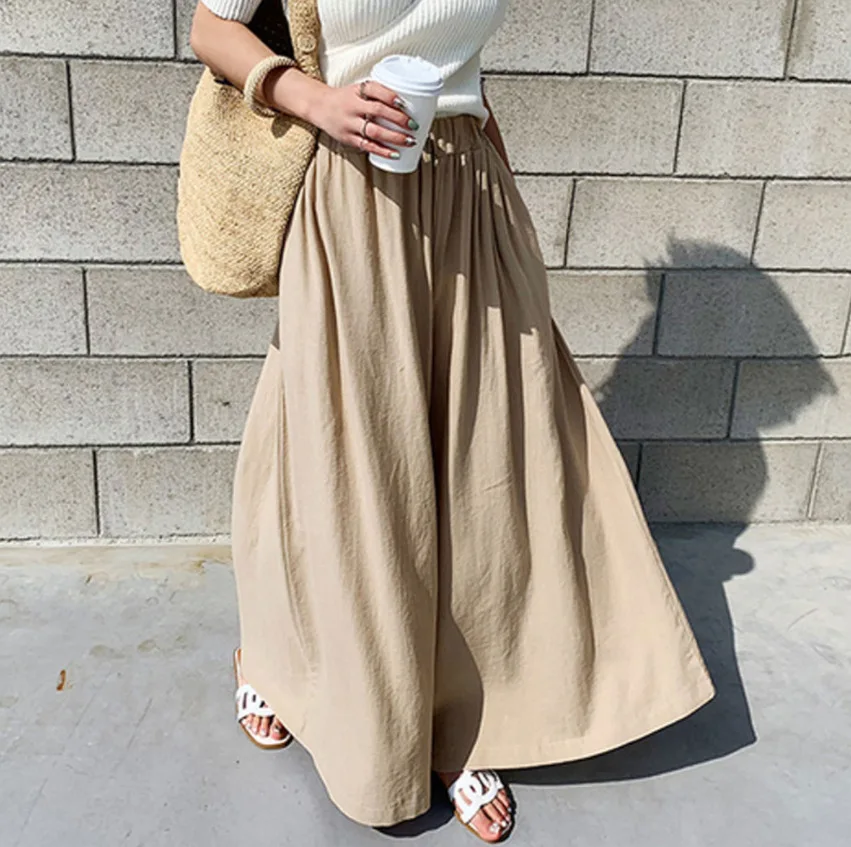 

Women Pants Oversized Female Work Office Long Trousers Cotton Solid Wide Leg Pantaloes Loose Pockets Streetwear Bottoms