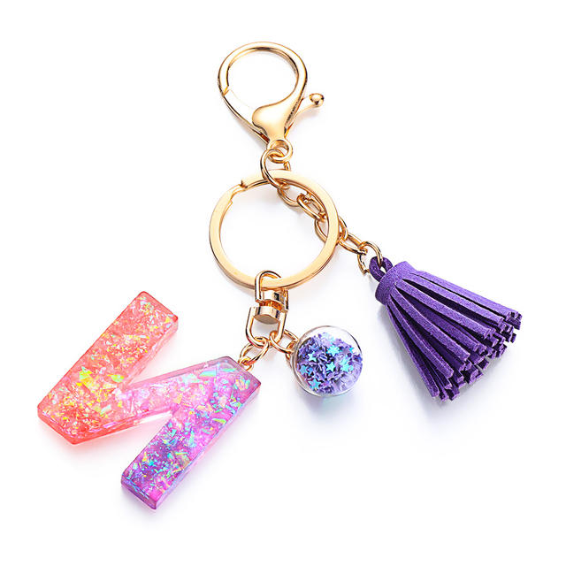 Tassel Keychains A-Z Letters Initial Resin Key Chains Rings Handbag Pendant Cute Car Keyring Charm Bag Accessories Gifts