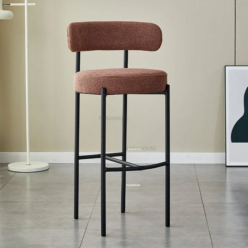 Modern Lambswool Bar Stool Designer Restaurant Restaurant Light Luxury Upscale Backrest Bar Chair Furniture Counter Stool