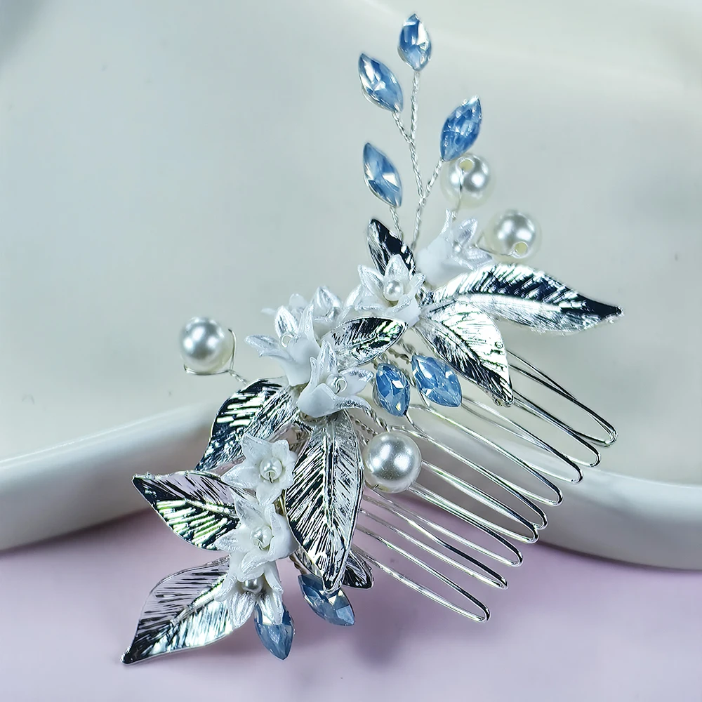 Wedding pearl hair comb bridal crystal headpiece flower side comb hairpin bridal hair ornament suitable for ladies and girls