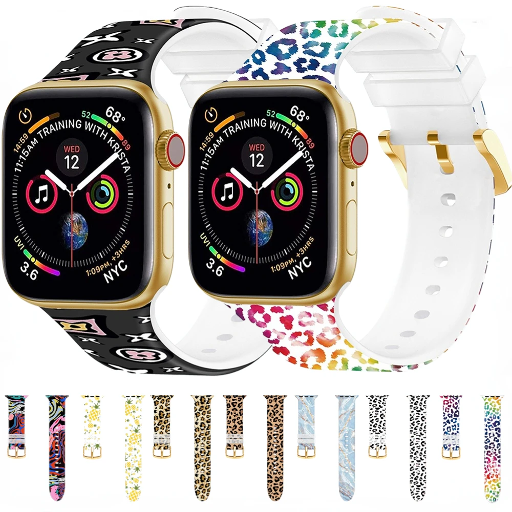 

Printed Silicone Strap for Apple Watch Band 44mm 40mm 45mm 41mm 42mm 38mm Bracelet Correa for iWatch Series Ultra 8 7 6 5 4 3 SE