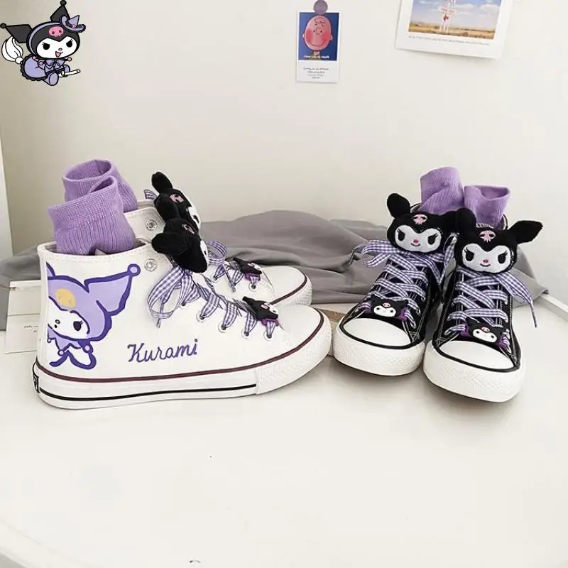 

Аниме туфли Kawaii Kuromi мультфильм Высокие Топы Canvsa обувь для студентов милые универсальные повседневные туфли Нескользящие дышащие парные подарок