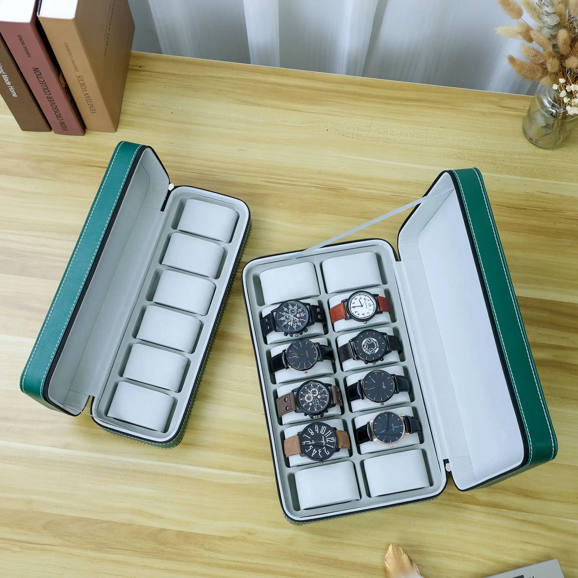 6/10/12 Girds Portable Watch Storage Boxes Organizer with Zipper Classic Style Multifunctional Watch Display Box