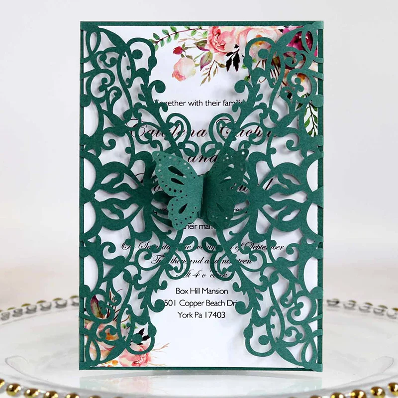 50Pcs Butterfly Design Paper Laser Cut Wedding Invitations Card Cover Decorations Birthday Valentine's Day Party Supplies Decor