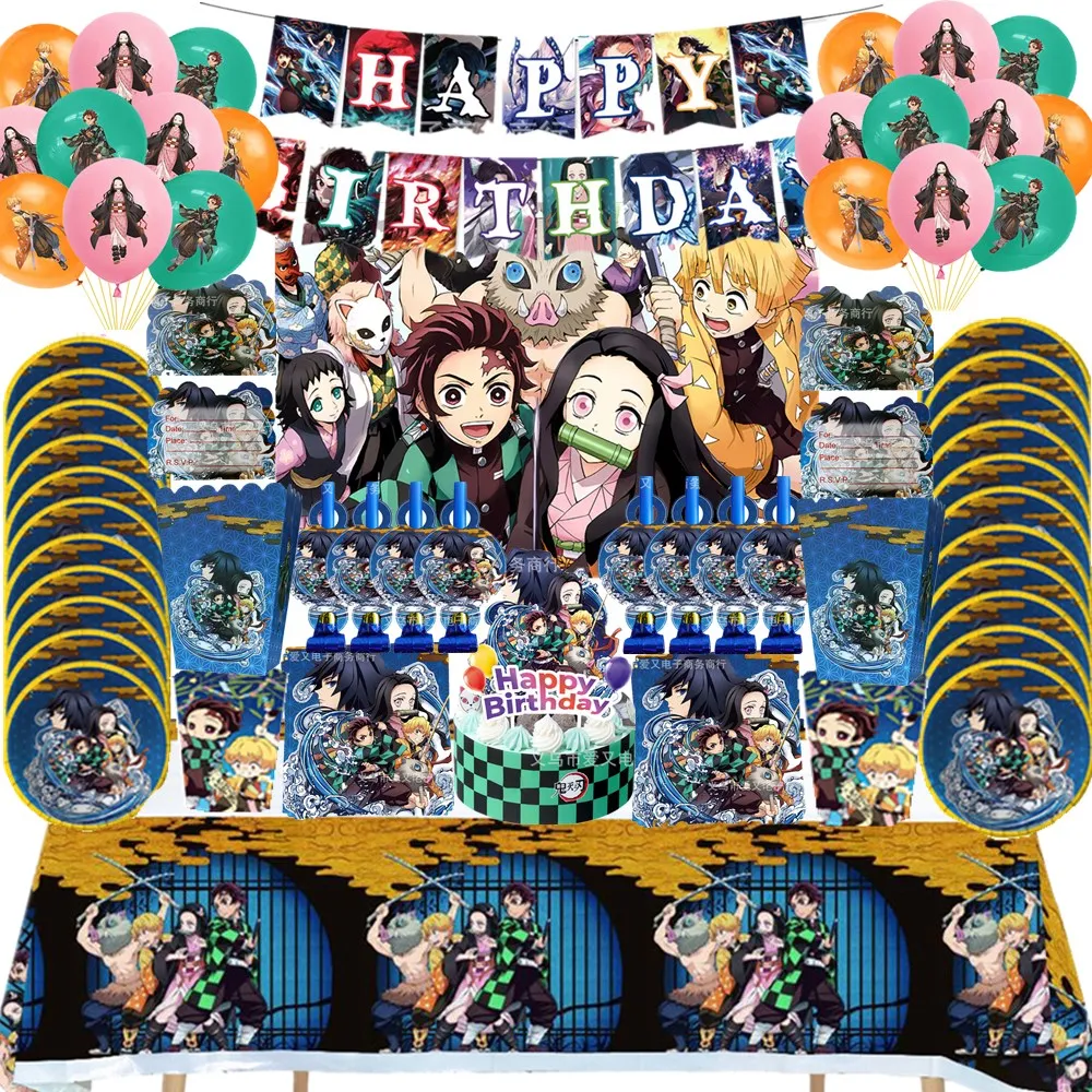 

Demon Slayer Kamado Nezuko Theme Party Decoration Set Supplies Paper Cup Plate Tissue Spoon Baby Shower Balloon Girl Birthday