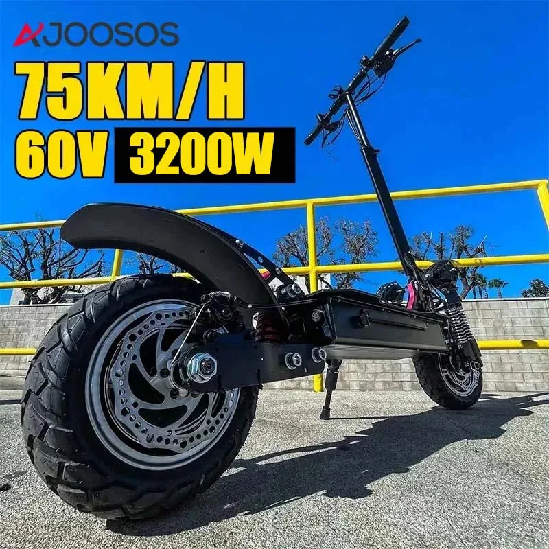 60V 3200W Dual Motor Electric Scooter 75 km/h Fast E Scooter with Seat 10 Inch Road Tire 75km Range Adult Skateboard Foldable