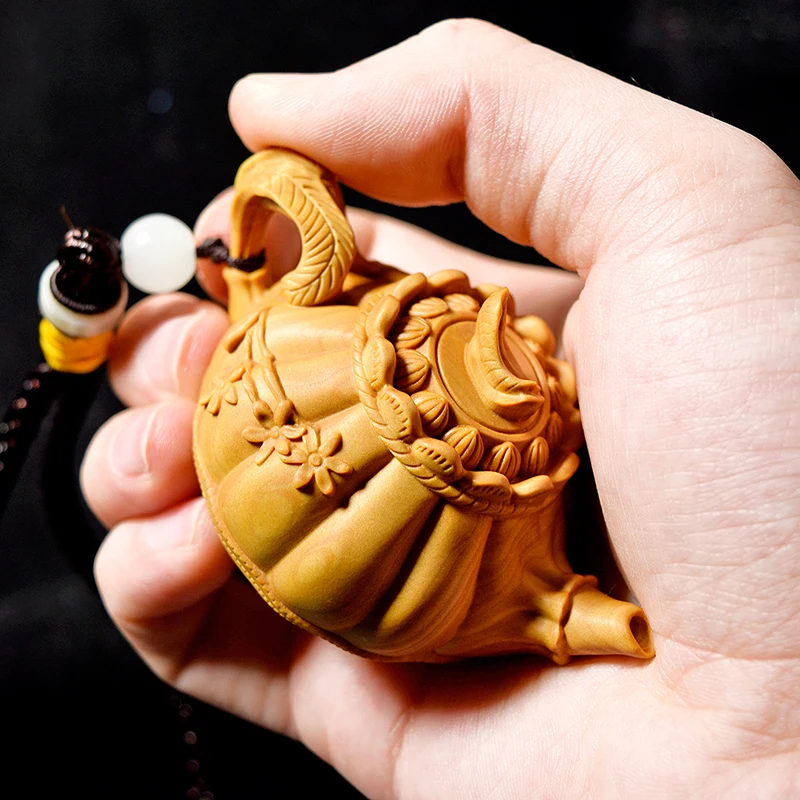 

Wooden carving handle pot, boxwood handle, small ornament, tea pet carving craft, stationery, gift, plant plum blossom pot