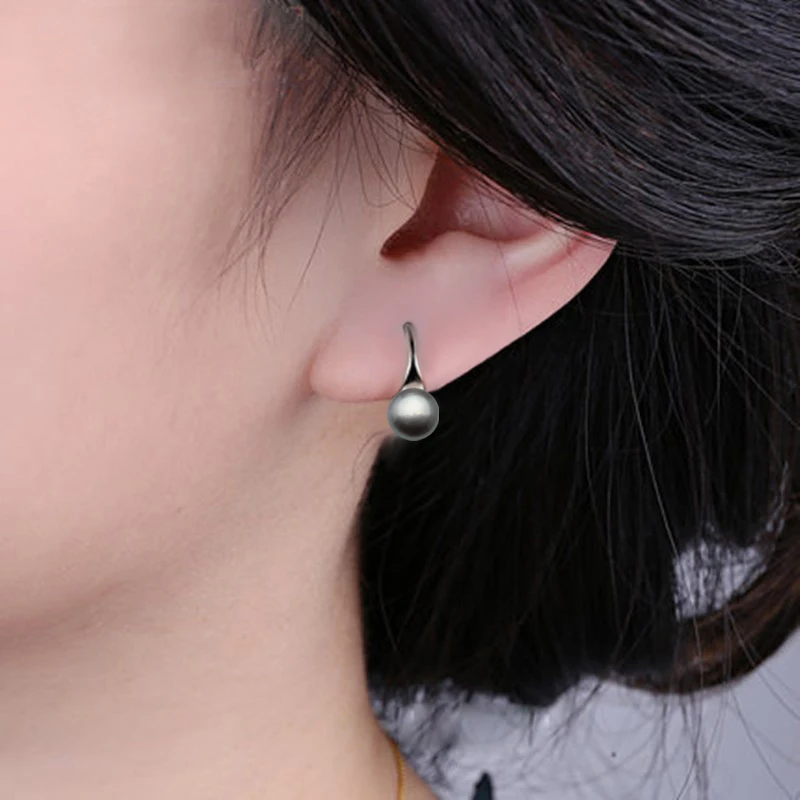 100% Real Natural Pearl Earrings,Fresh Water Pearl Earrings For Women Black Pearl Earrings 925 SilverJewelry Birthday Gift
