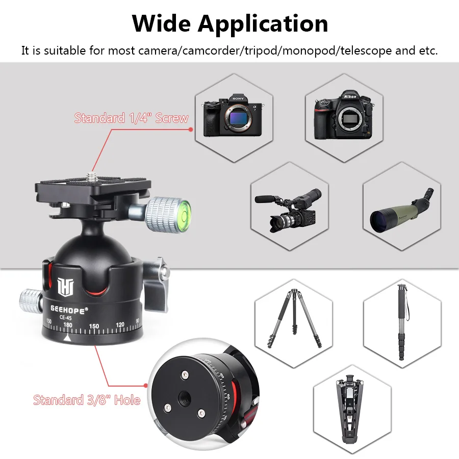 GEEHOPE CE-45 Low Profile Tripod Ballhead Universal Panoramic 45mm BallHead for