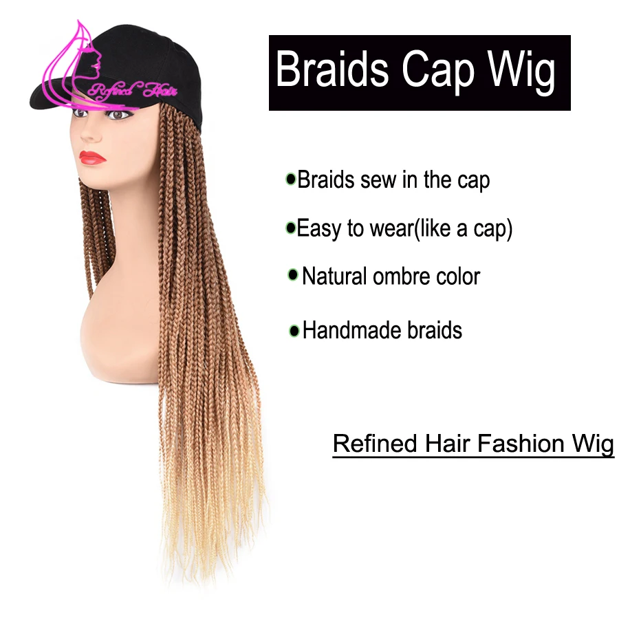 Synthetic Hair Wigs Hat Wig Baseball Cap with Synthetic Braiding Hair 24inch Long Braided Wig For Women Girls Daily Wear Ombre Blue Grey Brown Blond