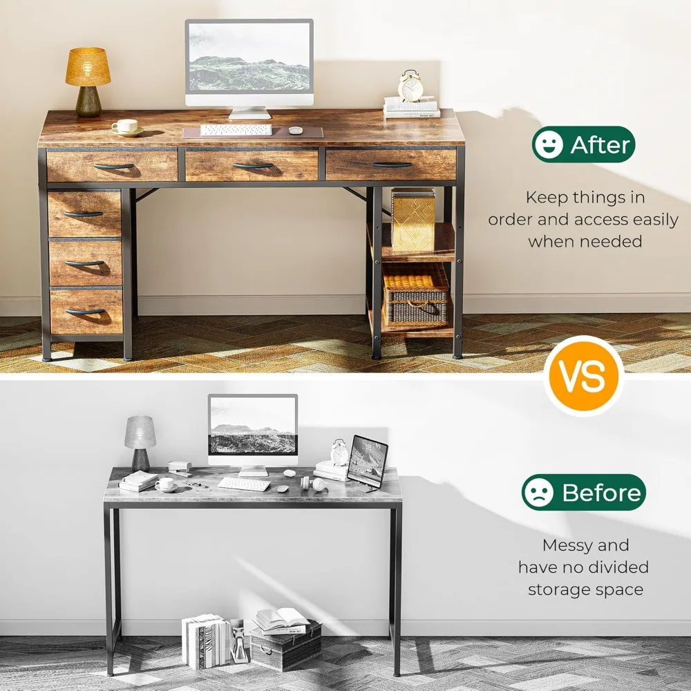 Computer Desk with 6 Drawers, 47 Inch Office Desk with Shelves, Computers Desks 5