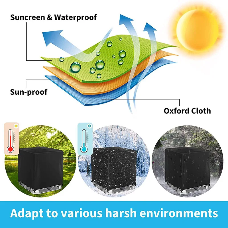 IBC Tote Cover Suitable For 1000L 800L 600L 300L IBC Tank Container Black Sunshade Waterproof Protective Hood Water Tank Cover